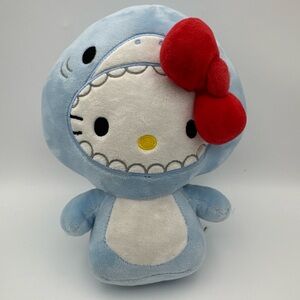 Sanrio Hello Kitty Plush in Light Blue Shark Outfit with Red Bow